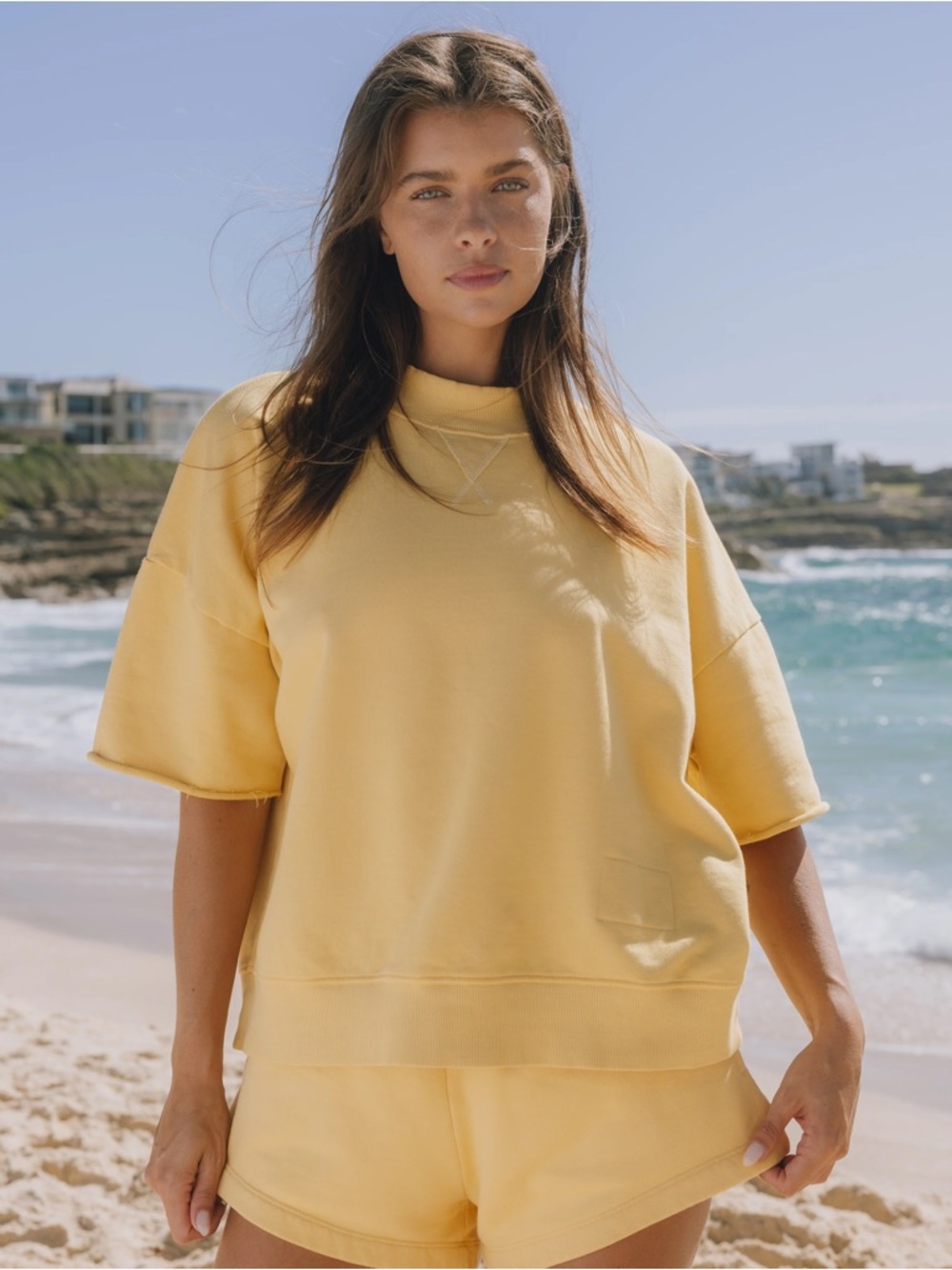 Daily Drills Short-Sleeve Sweatshirt in Pale Yellow